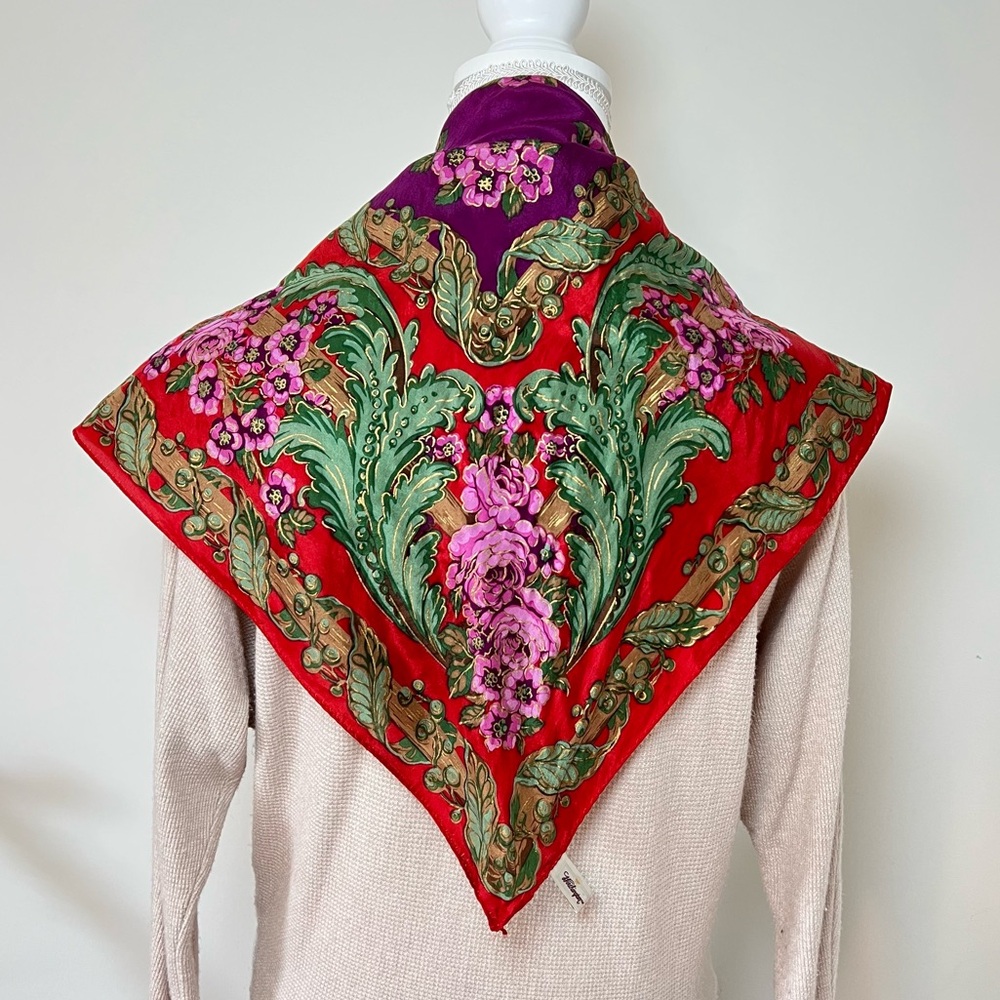 Worthington Japanese Vtg 80s–90s Boho Gypsycore 100% Silk Floral Scarf Sash 🌸🔮